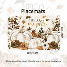1件裝秋季南瓜與楓葉植物印花仿亞麻餐墊，Hello Pumpkin 長方形碗盤墊，適用於居家廚房、餐廳、感恩節派對與豐收季節餐桌裝飾 - 彩色 - 查看 6