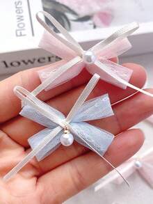 Bộ 3 nơ lưới hai lớp đính ngọc trai thủ công, phụ kiện quần áo DIY ngọt ngào cho bé gái, ruy băng trang trí cổ tay áo và cổ tay dễ thương cho thời trang trẻ - Xem 10