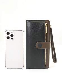 New Ladies Loog Folding Wallet, Soft PU Zipper Multi-Function Large-Capacity Card Clip Coin Purse, Exquisite Fashion Simple Casual Walle - Black - View 8