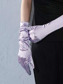 1 Pair New Minimalist Solid Color Mid-Length Party Gloves, Casual Fabric - Hot Pink - View 20