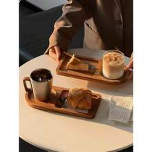 1pc Vintage Tray Breakfast Coffee Tea Tray Dry Milk Tea Tray Afternoon Tea Set Bread Dessert Plate - Mocha Brown - View 5