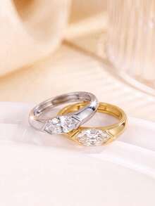 S925 Sterling Silver Marquise Moissanite Open Ring, Silver And Gold Dual Color Options, Suitable For Daily Commute, Minimalist Style, Anniversary Gift, Light Business Occasions. Perfect For Girlfriend Or Best Friend Who Prefers Cool Luxury Style - Gold - View 3