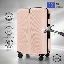 W WINGS مجموعة حقائب سفر 4 قطع مع حقيبة كابينة وحقيبة متوسطة وحقيبة كبيرة وحقيبة زينة | 100% بولي كربونات، عجلات 360°، قفل - وردي - مشاهدة 8