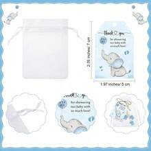 Baby Baptism Favor Gifts, Blue And Pink Elephant Keychains For Boys And Girls, With White Organza Bags And Thank You Cards, Party Decoration Supplies - Multicolor - View 8