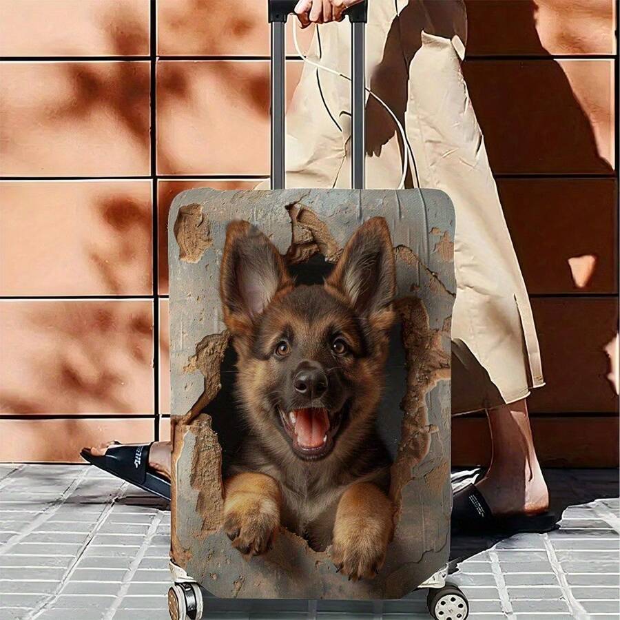 2D 破牆風格德國牧羊犬幼犬印花行李套 - 彩色 - 查看 1