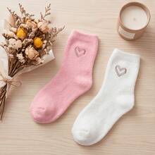 5 Pairs Heart Embroidery Socks, Cute Warm Fluffy Thick Mid-Calf Socks, Suitable For Autumn/Winter, Women's Hosiery And Socks, Random Color - Multicolor - View 10