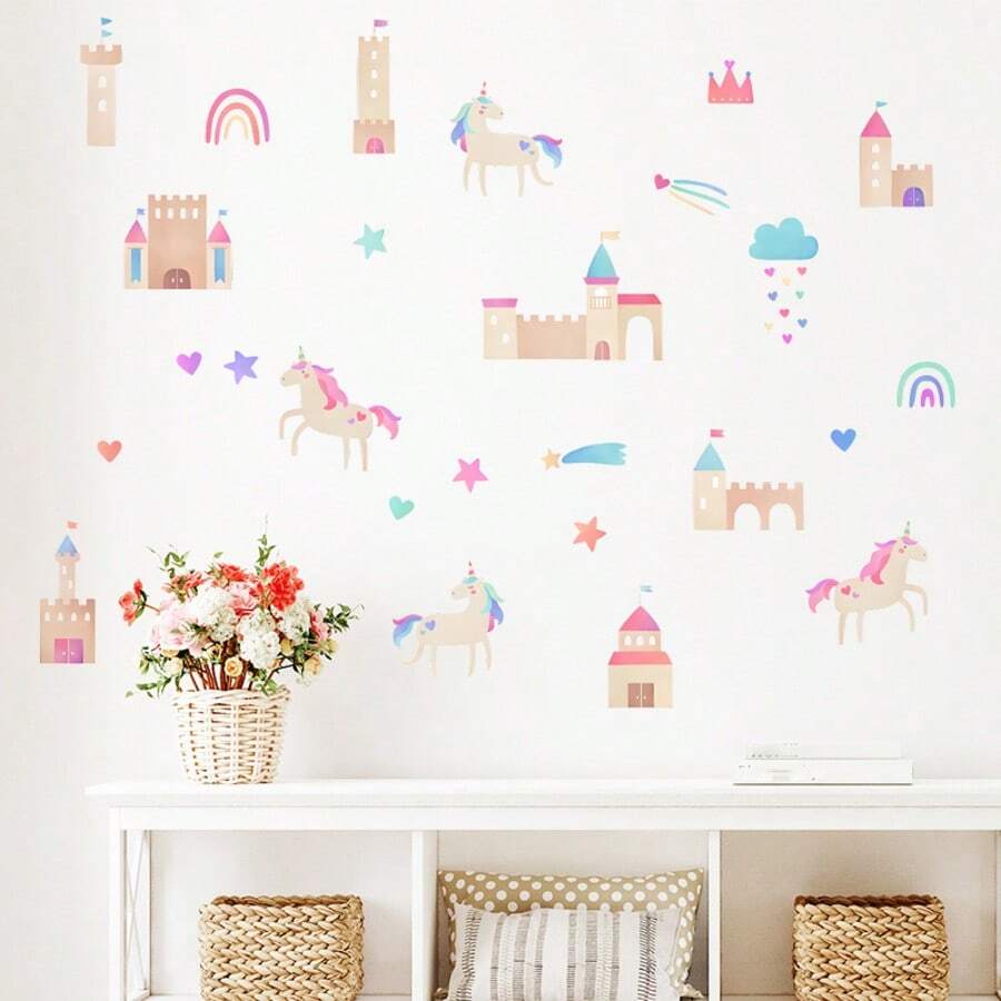 1set Unicorn Wall Sticker, Watercolor Self-Adhesive Paper, Suitable For Home Decoration, Room Decoration, Wall Decoration, PVC Waterproof Material, Removable - Self-adhesive - View 1