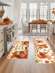 1/16Pcs Happy Fall Y'all Theme Doormat, Thanksgiving Door Mat, Printed With Cute Squirrel And Maple Leaf Patterns, Autumn Harvest Festival Decor Mat, Welcome Kitchen Rug, Dirt-Resistant Floor Mat, Autumn Party Decoration - Multicolor - View 5
