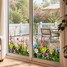 Butterfly Floral Grassland Static Cling Window Film, Butterfly Wildflower Wall Sticker Border, Privacy Protection Sticker, Glue-Free, UV Protection, Sunshade Temperature Control, Bathroom Frosted Glass Sticker, Home Decor - Butterflies In the Flowers - View 4