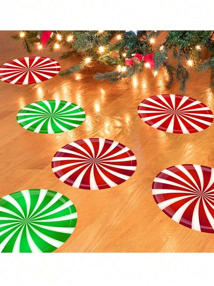 3pcs Christmas Floor Stickers | Colorful Candy Pattern Self-Adhesive Wall Decals | Bedroom, Entryway, Living Room And Hallway Home Decor Wall Stickers | Removable Stickers | Glass And Wall Decoration Decals | Christmas Party Decoration - Multiple Styles - View 1