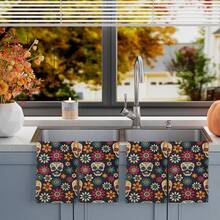 2/4/48pcs Halloween Series Candy Skull Floral Pattern Printed Kitchen Towels - Super Soft, Absorbent Polyester Dishcloths And Hand Towels, Perfect For Holiday Decor, Kitchen Decor, Party Decor - Multicolor - View 15