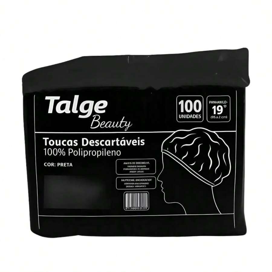 Touca Descartável TNT sanfonada com 100 unidades Talge Beauty Preta
