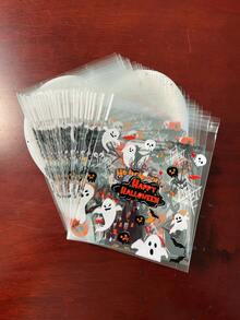 白色幽靈蜘蛛網女巫圖案萬聖節禮品包裝 OPP 袋，Happy Halloween 印花小卡禮品裝飾自黏袋，適用主題派對禮品促銷與贈品袋 - J-多色 - 查看 3