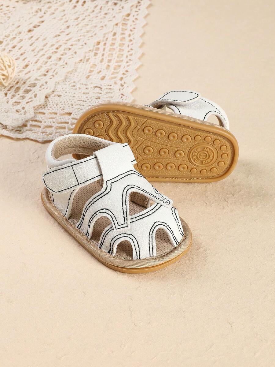 1 Pair Infant Shoes Hollow Design Black & White Classic Versatile Minimalist Sandals Suitable For Summer