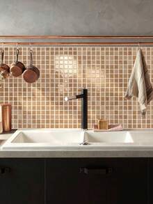 1pc/4pcs/10pcs/20pcs Waterproof Textured Vinyl DIY Self-Adhesive Anti-Splash Wall Sticker, Gradient Warm Gray Mini Square Mosaic Wallpaper, Soft Earth Tone Transition Effect, Glossy Ceramic-Like Surface, Suitable For Home Decor - Multiple Styles - View 14