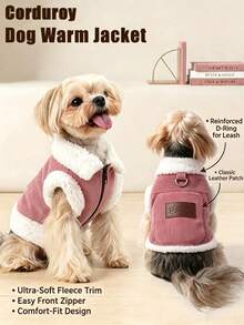 1pc Fleece Zipper Pet Dog Vest Jacket Autumn/Winter Warm Pets Clothes Retro Corduroy Dogs Sweater Suitable For Puppy Small Medium Dogs - Multicolor - View 2