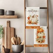 2PCS Kitchen Towel, Autumn Fallen Leaves And Pumpkin Pattern Printed, 40*60cm Rectangular Microfiber Kitchen Towel, Dish Cloth, Tablecloth, Hand Towel, Kitchen Decor, Home Decor, Housewarming Gift For Neighbors, Kitchen Napkin And Dish Cloth, Home Decor, Gift - Burnt Orange - View 8