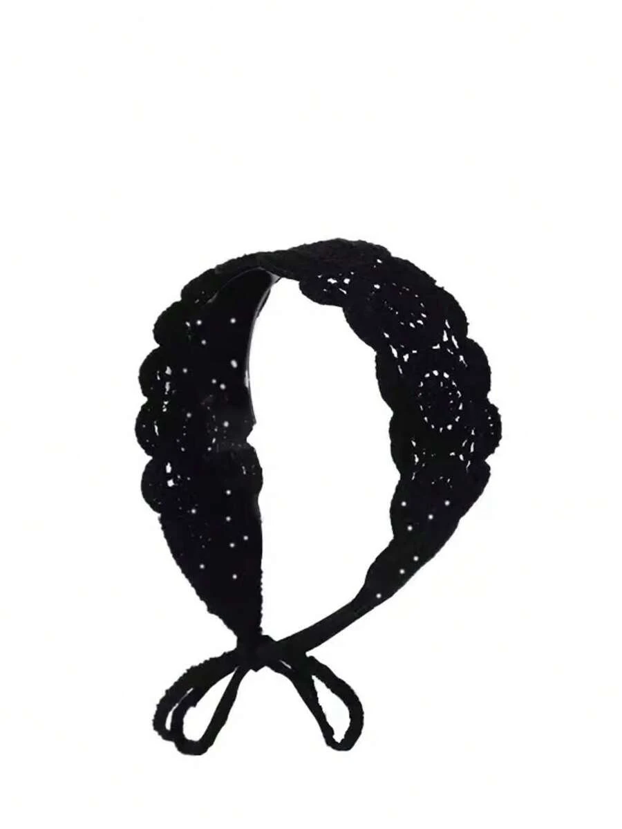 1 pieza Diadema de ganchillo con flor hueca - Negro - Ver 1