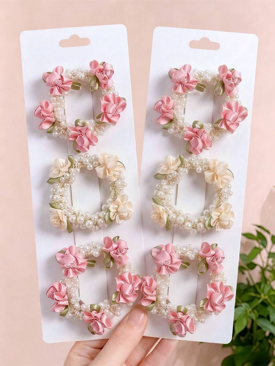 2/4pcs/Set Pearl Flower Hair Scrunchies, Sweet Hair Accessories - Suitable For Girls And Women, Applicable For Daily Outings, Back To School, Dating, Vacation, Gatherings, Parties - Multicolor - View 1