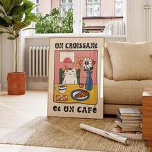 1/PC Cat Print Poster Wall Art, Fun Kitchen Mural, Pasta, French Cafe, Croissant Cat Poster, Restaurant Wall Frameless Decoration, Cat Art Gift Creativity - 1PC - View 18