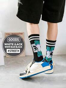 5/10 Pairs Random Women's Spring/Autumn/Winter Korean Style Letter Pattern Breathable Sweat-Absorbent Neutral All-Season Minimalist Versatile Fashion Mid-Calf Socks - Multicolor - View 4