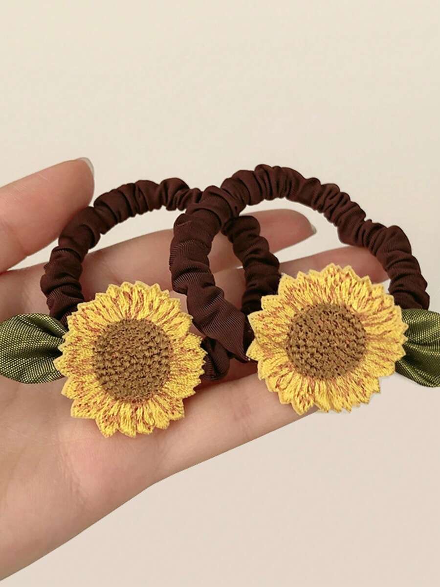 2pcs Sunflower Hair Ties, High Elasticity Hair Scrunchies, Suitable For Daily Wear