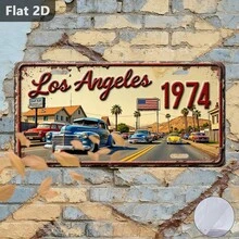 2D Flat, 1pc, Outdoor Sign & Wall Decor, Los Angeles Vintage Car, Nostalgic Home Decoration, License Plate Style, Vacation City Sign, Great Gift For Friends & Family, Suitable For Cafe, Garage, Garden, (Random Style) - A - View 2