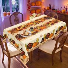 1pc Thanksgiving Turkey & Pumpkin Print Polyester Tablecloth, Suitable For Kitchen, Dining Room, Holiday, Party Table, Autumn/Winter Decoration - Multicolor - View 4