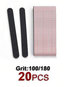 25/20/10/5/1件裝專業美甲銼條，180/100號天然美甲銼，雙面可水洗細紋理，適用於居家與沙龍使用 - 黑色 - 查看 11