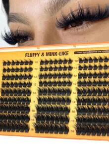 Manga Style Slim Curly Eyelash Clusters, Pointed Natural Fluffy Soft Eyelash Extensions, 10-18mm Mixed Length Lightweight DIY Cluster Lashes, Suitable For Daily Wear And Cat Eye Makeup - D - View 1
