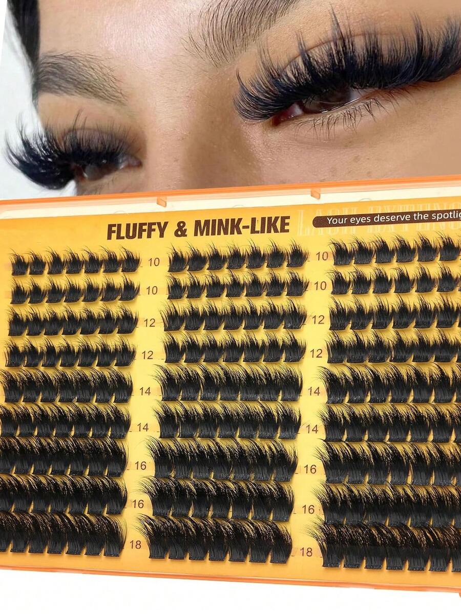 Manga Style Slim Curly Eyelash Clusters, Pointed Natural Fluffy Soft Eyelash Extensions, 10-18mm Mixed Length Lightweight DIY Cluster Lashes, Suitable For Daily Wear And Cat Eye Makeup - D - View 1