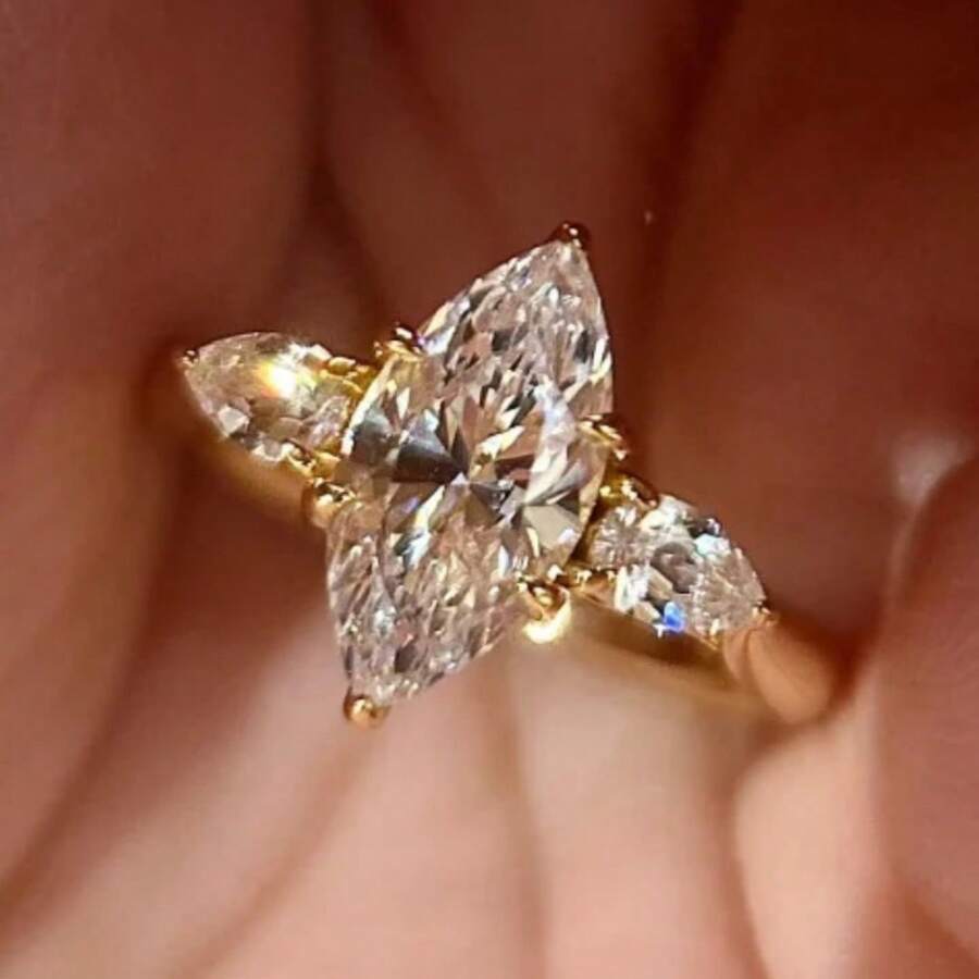 Light Luxury Korean Style Cross Horse Eye Zirconia Ring, Star Design, 18K Gold Plated, Adjustable Women's Finger Ring - Gold - View 1