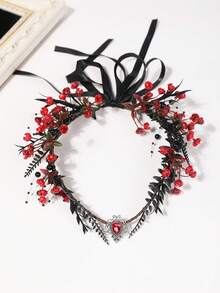 1件深紅色枝條花環髮箍，萬聖節紅色水晶女巫頭飾，哥德蘿莉塔 Cosplay 服裝配件 - 紅黑色 - 查看 3