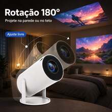 Smart Projetor Portátil HY300 Pro Android Dual WiFi6 Bluetooth 1080P Full HD Suporte 4K Bivolt Mini Projetor para Cinema em Casa Ao Ar Livre Escritório Compatível com Celular Notebook Videogame Entradas USB SD AV Conexão Fácil - Plugue Brasil (127V/220V) - Visão 2