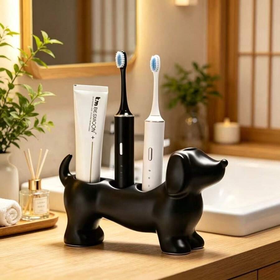 臘腸狗造型電動牙刷架 牙刷牙膏收納架 化妝刷收納底座 洗手台收納架 - 彩色 - 查看 1