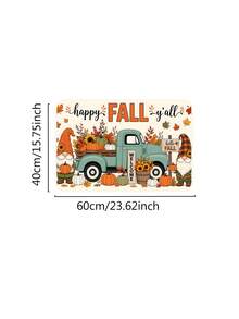 1/16件 Happy Fall Y'all 主題門墊，感恩節歡迎地墊，印有無臉小矮人、藍綠色皮卡車、南瓜、楓葉、向日葵圖案，秋季收穫節裝飾墊，廚房歡迎地毯，耐髒地板墊，秋季派對裝飾 - 彩色 - 查看 12