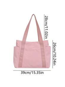 Unisex Casual Shoulder Bag, Large Capacity Tote Bag, Student Backpack, Solid Color Shoulder Bag, Gym Bag, Travel Bag, Suitable For School And Work Use - Pink - View 6