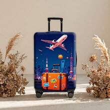 Shanghai City Skyline Airplane Travel Pattern Luggage Cover - Multicolor - View 5