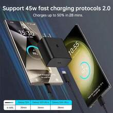 Fast Charging US Plug Type A 110-127V 45W Super Fast Type-C Wall Charger Compatible With 3.3ft/6.6ft C-C Data Cable Compatible With Samsung S26/S25/S24/S23/S22 And 17/16/15 Series Ideal For Home Office Travel Valentine's Day Gift - US A Type Plug(110-127V) - View 3
