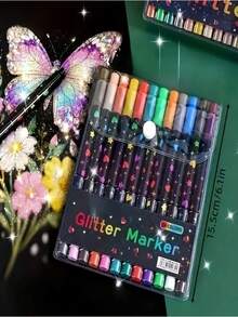 24/48 Colors Dual-Tip Glitter Markers, Quick-Dry Ink - Fine Tip, Extended Barrel Tip, Colorful Glitter Markers, Suitable For Scrapbooking, Card Making, Journaling, 24 Colors Dual-Tip Drawing Pens - Glitter Marker Set, Suitable For School, Classroom Supplies, Student Stationery, Artists And Supplies, Back To School Gift - Multicolor - View 3