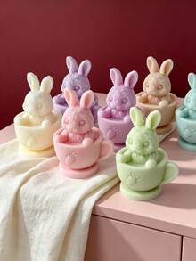 Cute Rabbit Teacup Silicone Candle Mold, Carrot Mug Cute Rabbit Shape, Flexible Silicone Material Easy Demolding, Suitable For Soy Wax, Aromatherapy Plaster, Handmade Soap DIY - Teacup Bunny - View 2