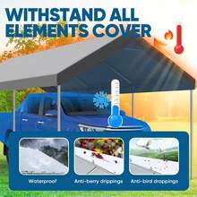 10x20 FT Heavy Duty Carport Portable Car Shelter Canopy Garage Galvanized Frame Outdoor Vehicle Storage Boat Tent With Reinforced Structure No Sidewalls, Gray - Gray - View 4