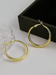 1Pair Minimalist Plain Hoop Earrings, Suitable For Women's Evening Party, Holiday Gift - A - View 6