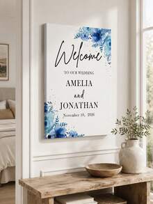 Custom Party Welcome Sign, Custom Wall Art, Blue Floral Theme Welcome Board, Personalized Name And Photo Welcome Plaque, Suitable For Wedding Decor And Various Events - Multicolor - View 5