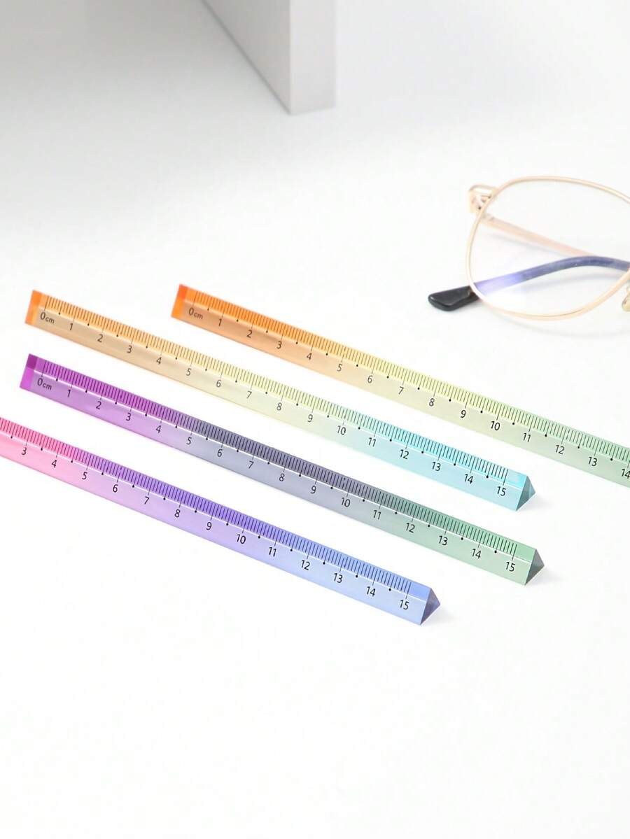 1pc/4pcs Gradient Transparent Acrylic Triangle Ruler, 15cm Colorful Transparent Three-Scale Straight Ruler, Minimalist Aesthetic Measuring Stationery, Suitable For Students, Office, Planner Enthusiasts And Craft Lovers - Ruler - View 1