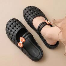 Women's Fashionable Elegant Bowknot Home Slippers, All Season, Suitable For Beach, Indoor And Outdoor Comfortable Slippers, Anti-Slip Versatile Fashion Flat Slippers, Women's Classic Versatile Cute Bowknot Flat Sandals, Bohemian Style Youthful Sweet Romantic Casual White Women's Flat Slippers, Suitable For Beach Travel, Vacation, Valentine's Day Date, Party, Picnic, Portable Sandals, Holiday Gift - Black - View 7