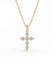 KAHOOT High-Quality Unisex Easter Necklace, Classic 925 Sterling Silver Cross With 0.6ct Moissanite, Suitable For Parties And Gatherings - Gold - View 5