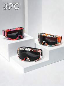 3 Buah Kacamata Ski TPU Bingkai Besar Satu Bagian, Bingkai Penuh Dilapisi Busa, Gaya Pasangan untuk Ski Musim Dingin, Papan Tunggal/Ganda, Snowmobile, Mendaki, Kacamata Pelindung Tahan Angin, Motif Warna-warni, Unisex - MultiWarna - View 3