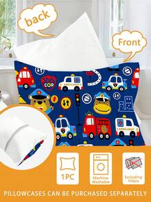 1pc Navy Blue Cartoon Rescue Vehicle Print Duvet Cover Set (No Filling) 100% Polyester Double-Sided Duvet Cover Set, No Filling, Suitable For Infants And Children, Machine Washable, Ideal Holiday Gift For Newborn Bed/Crib - Multicolor - View 9