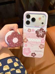 Cute Striped Magnetic Hibiscus Flower 17 Pro Max Apple 14 Pro Max Phone Case 15 Pro Max Personalized 16 Protective Cover Anti-Drop 16 Pro Max New - Pink - View 2